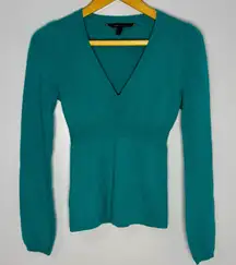 BCBGMaxAzria Teal V-Neck 100% Cashmere Sweater | XS