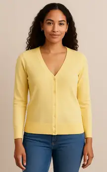 Ann Taylor Butter Yellow Button Front Cardigan Sweater Women SP Cotton Coquette