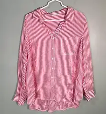 Relaxed Fit Button Down Stripes Red and White