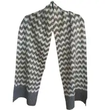 Calvin Klein Gray White Herringbone Striped Knit Winter Scarf Sparkle Sequin