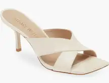 Stuart Weitzman Carmen 75 Slide Sandal Lacquered Nappa Seashell Size 7 NIB