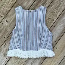 Lucca Hemp And Cotton Striped Sleeveless Halter Top With Fringe Detail Size XS