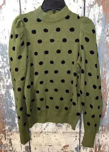Who What Wear mockneck green polka dot sweater, size XS