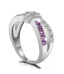 Purple Amethyst Criss Cross Silver Ring