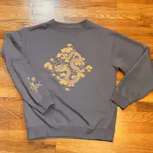 Golden Hour Women’s Large Gray Dragon Diamond Graphic Crewneck Sweatshirt Y2K