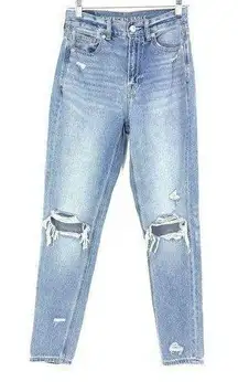 American Eagle Women's Size 000 Mom Jeans Distressed Light Wash Denim