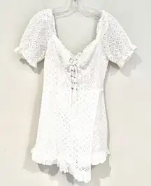Missguided Eyelet Shorts Romper Women's 6 White Back Zip Fully Lined‎ Tie Front