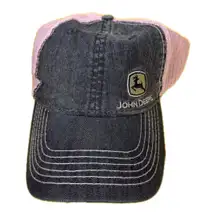John Deere Pink/Gray Adjustable Baseball Cap EUC Dark Wash Denim Front Trucker
