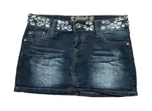 vintage y2k truce mirco mini jean denim skirt rhinestone bejeweled waist size 2