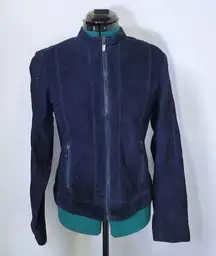 Anne Klein Blue Suede Leather Jacket - Size Small