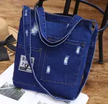 Denim bag shoulder jean distressed ripped handbag navy blue