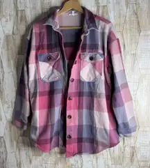 Maurices Plaid Button Up Flannel Shirt POCKETS Jacket Pink Purple Size M