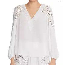 Ramy Brook Women’s Komi Eyelet Blouse Long Sleeve Top Ivory Size Medium