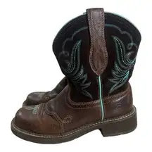 Ariat Fatbaby Heritage Dapper Cowgirl Brown Teal Leather Western Boots Size 7.5B