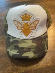 Camo Trucker Cap with Queen Bee Embroidered Patch