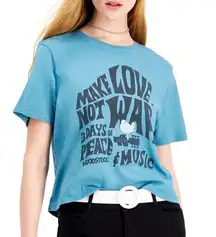 Junk Food T-Shirt NWT Woodstock Graphic Cotton "Make Love Not War" Women Large