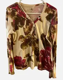 NWOT The Territory Ahead Floral Long Sleeve Henley Top MediumCream and Burgundy