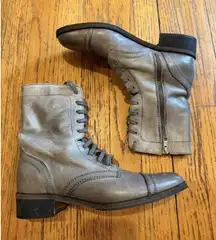 Saks Fifth Avenue 10022-SHOE Boots Womens Size 39 Gray Leather Italian Lace Up