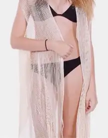 New in Package Womens Gold Fringe Beach Semi-Sheer Swim Coverup Kimono - Sz OS