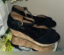 Toms ❤️ Black Suede and Cork Wedge Sandals