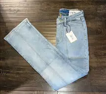 NWT LNDN Landon Denim Sunday Pant Cut-Out Waist Slit Leg Jeans - Medium Wash