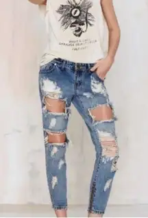 One Teaspoon  Jeans Trashed Freebird Distressed Ripped Skinny Crop Zip Ankle 26