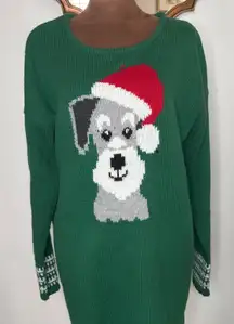 Woman Within Green Schnauzer Dog Santa Hat Christmas Sweater Size 14/16