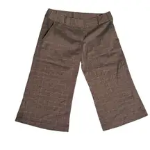 Vintage Brown Plaid Wide Leg long‎ shorts culottes knee length herringbone 7