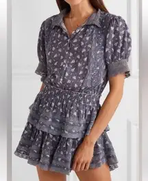 LoveShackFancy Alfie Ruffled Mini Dress Blue Jean Size M