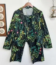 Herbaceous Print Matching Casual Blazer and Cropped Pants Set