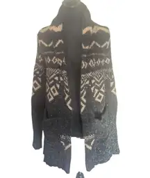 SHYANNE Sparkle Knit Cardigan XS Black Tan Western Fair Isle Sweater Coat