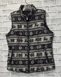 FDJ classic winter snowflake deer Patterned Black gray and Cream Vest‎ size M