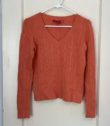 100% cashmere orange Saks 5th Ave. v neck sweater