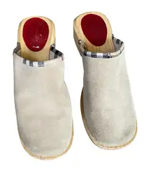 Burberry Suede and Wooden Clogs Authentic
