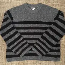 William Rast Crew Neck Sweater Black and Gray Stripes Medium