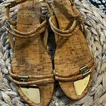 Stuart Weitzman Rolldown Natural Cork Sandals Size 8.5N‎