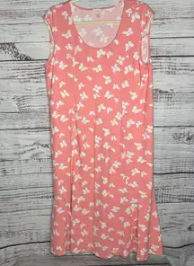 Garnet Hill Cotton Light Weight Pink Butterfly Nightgown Lg