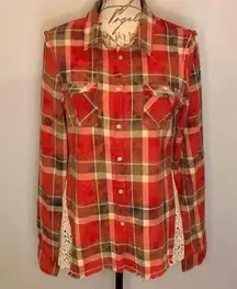 White Crow  from The Buckle plaid flannel shirt with crochet side detail Jr L