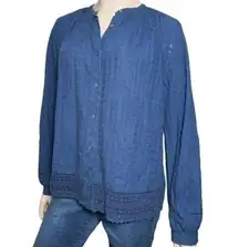 Point Sur J. Crew Women’s M Navy Blue Gauzy Cotton Long Sleeve Button Down Shirt