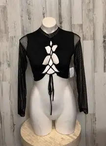 Windsor Black Mesh Long Sleeve Tie Front Crop Top Size M