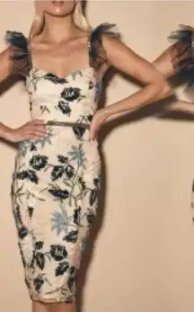 NWT Lulu's Show Stopper‎ Cream Embroidered Sequin Bodycon Midi Dress Size XS