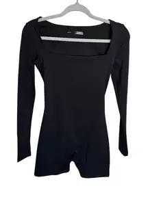 Salty Black Bodysuit Square Neck Long Sleeve Romper Jumpsuit‎ Size S