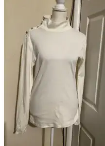 J Crew Sweater Womens Perfect-Fit Jewel Button Mock Neck Ivory Long Sleeve