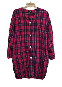 J Crew Knee Length Nightshirt Nightgown Red Plaid Cotton Flannel Medium Cottage