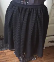 Garnet Hill black stripe gathered skirt, pockets