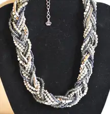 Premier Designs Interwoven Braided/Silver/Gunmetal/Clear Beads 18"-22"Necklace
