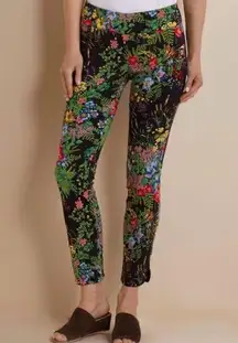 Soft Surroundings In Bloom Pants Floral Black Stretchy Ankle Crop XLP