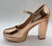 Perphy Mary Jane Platform Heels Womens 7 Rose Gold Chunky Block Heel‎ Pumps