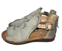 Miz Mooz Sage Green Studded Leather FiFi Peep Toe Sandals Shoes size 38 Wide