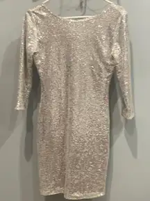 Silver glam going out fitted dress small size /sparkly